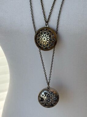 Set Of Vintage-Inspired Pendant Necklaces in Antique Gold and Silver.